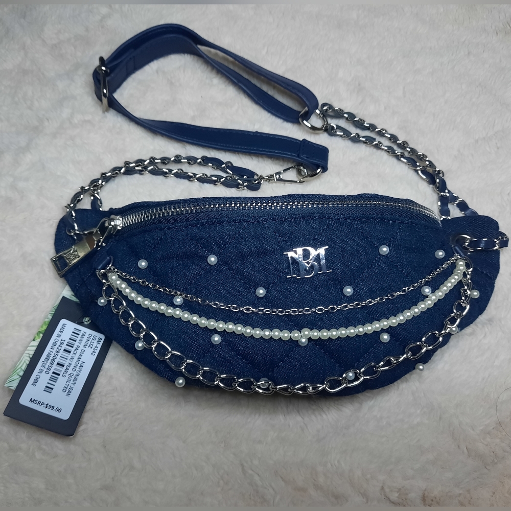 Badgley Mischka Denim Diamond Quilted Fanny Pack